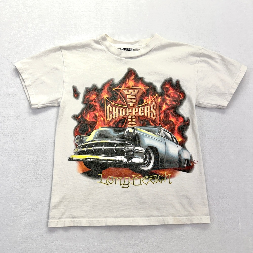 West Coast Choppers T Shirt Women Small White Y2K Biker Long Beach Car Graphic